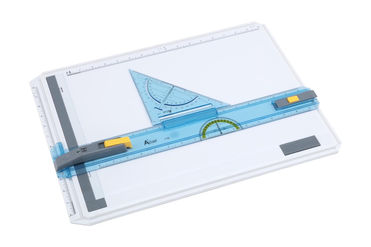 Acurit Technical Drawing Board - Portable Drafting Table with Multi-Tool Kit, Break-Resistant Plastic, Straight-Edge Lock Mechanism, Transparent Ruler, Protractor, Clamping Rail - 14.5"x19.75"